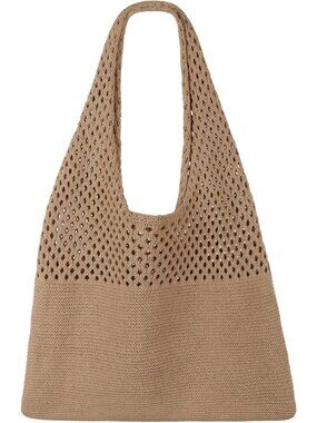 Women's Brown Summer Vacation Aesthetic Knit Boho Crochet Mesh Beach Tote Bag